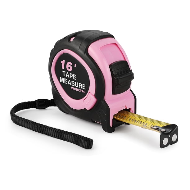 Cinta métrica WORKPRO de 16 pies/5 m con fracciones, gancho magnético, color rosa