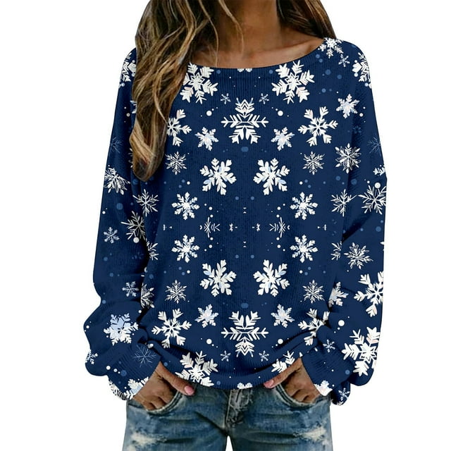 HAJGJP chandail-Over Texturé en Tricot Festif pour le Confort en Hiver et en Vacances, Style Col Rond Classique Bleu Foncé, TTG