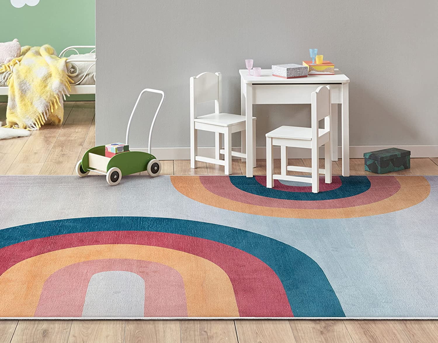 Well Woven Kids Rugs Kaleidoscope Rainbow Modern Multi Color Printed Distressed Machine Washable 5' x 7' Area Rug