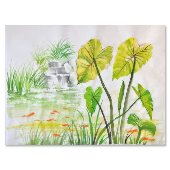 Designart ' Ancient Lotus Pond ' Lake House Canvas Wall Art Print