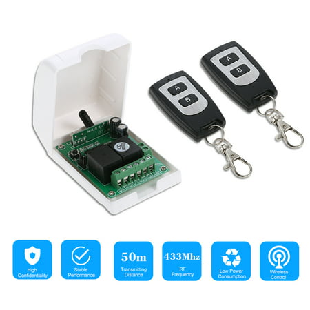 Smart Home 433Mhz RF DC 12V 2CH Learning Code Wireless Remote Control Switch Relay Receiver Transmitter Universal Remote Switch System and Long Range 50M RF Transmitter Remote Controls