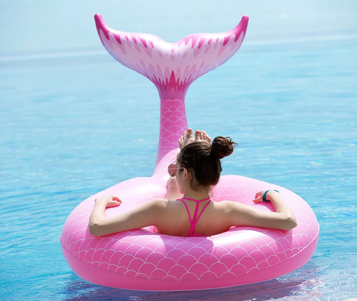 43" Giant Inflatable Rainbow Tail Swim Ring Pool Lounger Float Raft Fun Beach 
