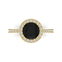 1.8 ct Round Cut Natural Onyx with Simulated Diamond Halo Accents 18K Yellow Gold Womens Engagement Ring