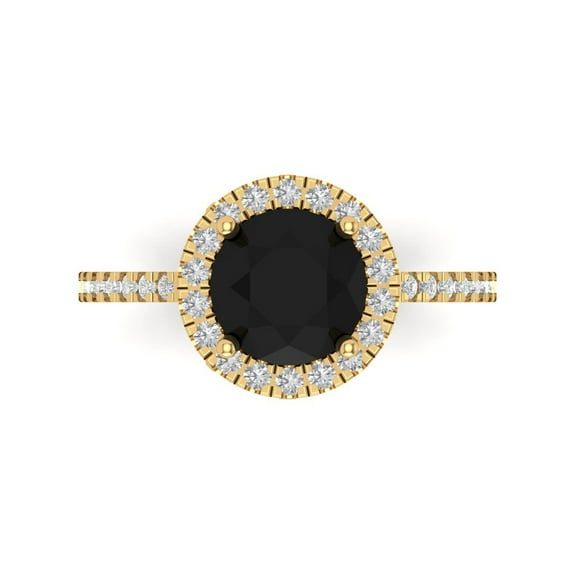 Halo Engagement Ring for Women - 1.8ct Natural Onyx in 18K Yellow Gold Promise Ring