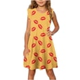 thumbnail image 1 of Yanlir Robe d'Été Sans Manches pour Filles 4-14 Ans, Col Rond, Robe Soleil à Volants pour un Port Confortable et Stylé (Jaune#1, 4 Ans), 1 of 8