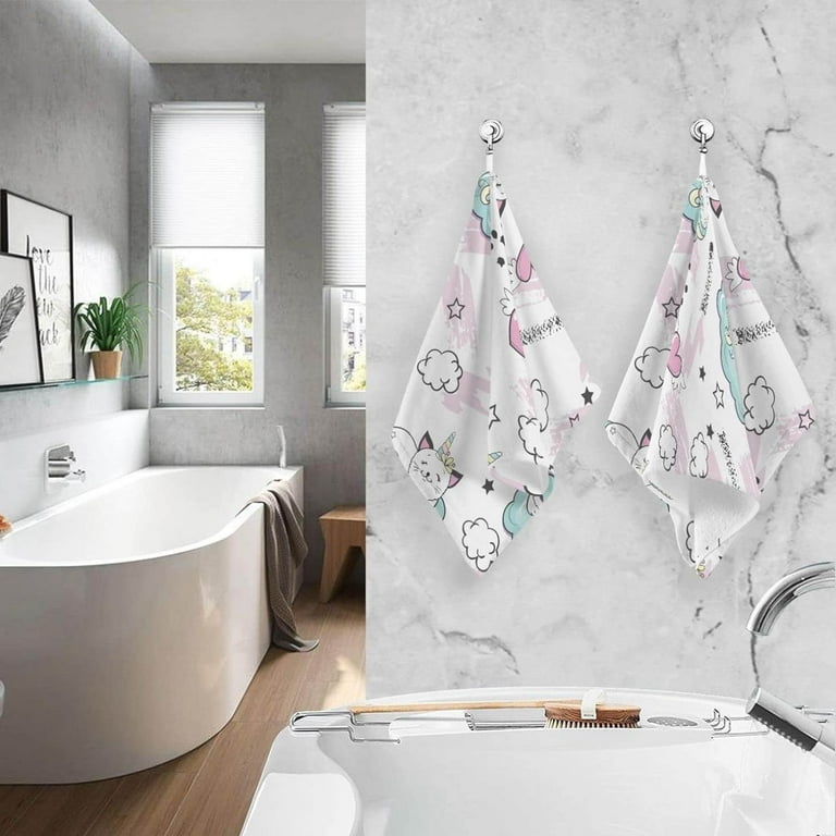 SKYSONIC 16 x28 Face Hand Towel Set Cat Unicorn Splash Heart and Stars White Cotton Washcloths Quick Dry Highly Absorbent Bath Towels 2 PCS for Bathroom Ktichen Travel SPA Gym Walmart