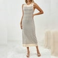 thumbnail image 5 of IDOPIP Women's 2025 Summer Sleeveless Striped Bodycon Midi Dress Crew Neck Slim Ribbed Knit Dresses, 5 of 8