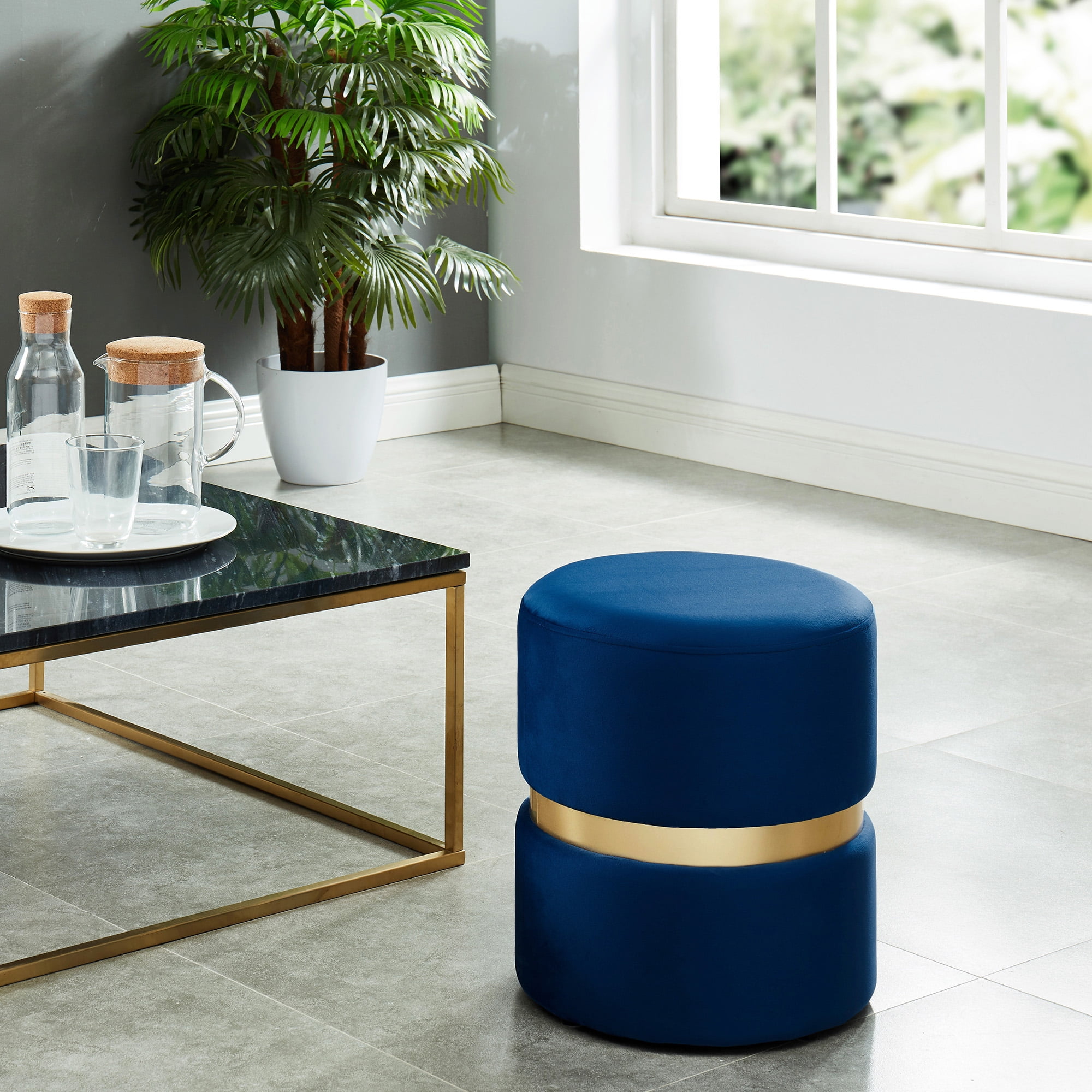 Velvet Ottoman, Blue