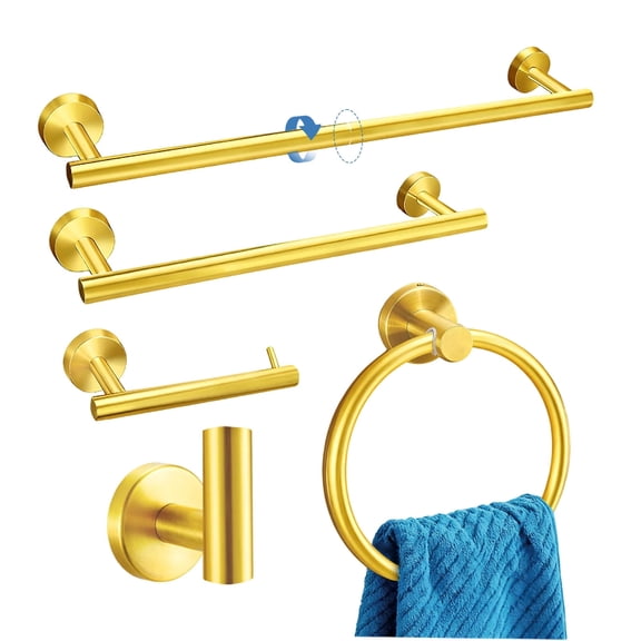 5-Piece Golden Bathroom Hardware Set - 5-in-1 Towel Rack Set, 23.6-inch SUS304 Stainless Steel Towel Bar and Toilet Paper Holder | Modern Bathroom Accessories (5, Golden)