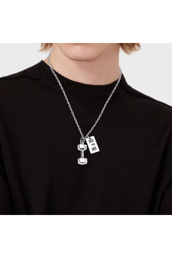 Dumbbell Pendant Necklace Titanium Stainless Steel Fitness Gym Necklace Weight Plate Barbell Dumbbell Necklaces Men Women Chain Pendant Gifts
