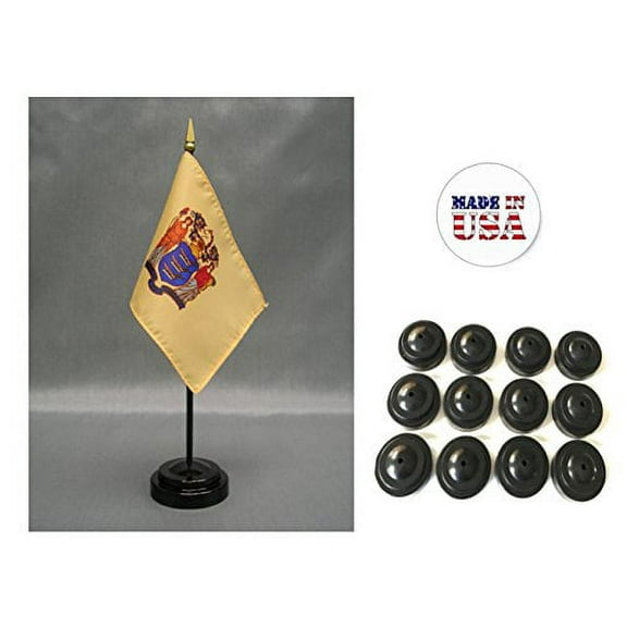 Box of 12 New Jersey 4"x6" Miniature Desk & Table Flags Includes 12 Flag Stands & 12 New Jersey State Small Mini Stick Flags