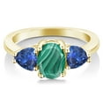thumbnail image 2 of Gem Stone King 3.08 Ct Green Malachite Blue Created Sapphire 18K Yellow Gold Plated Silver Ring (Size 5), 2 of 4