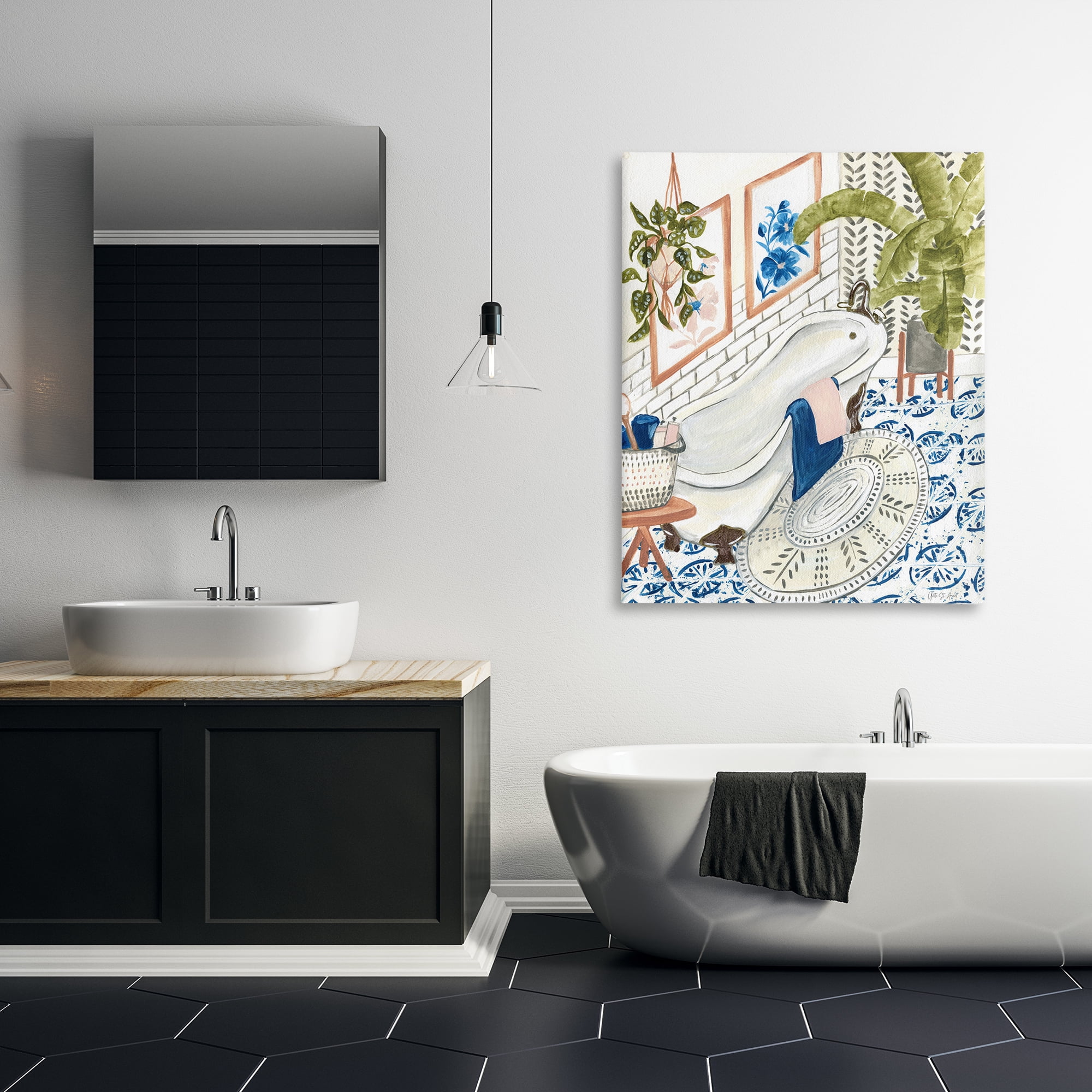 Stupell Industries Boho Chic Bathtub Typography Painting Gallery Wrapped Canvas Art Print Wall Art, 36 x 48