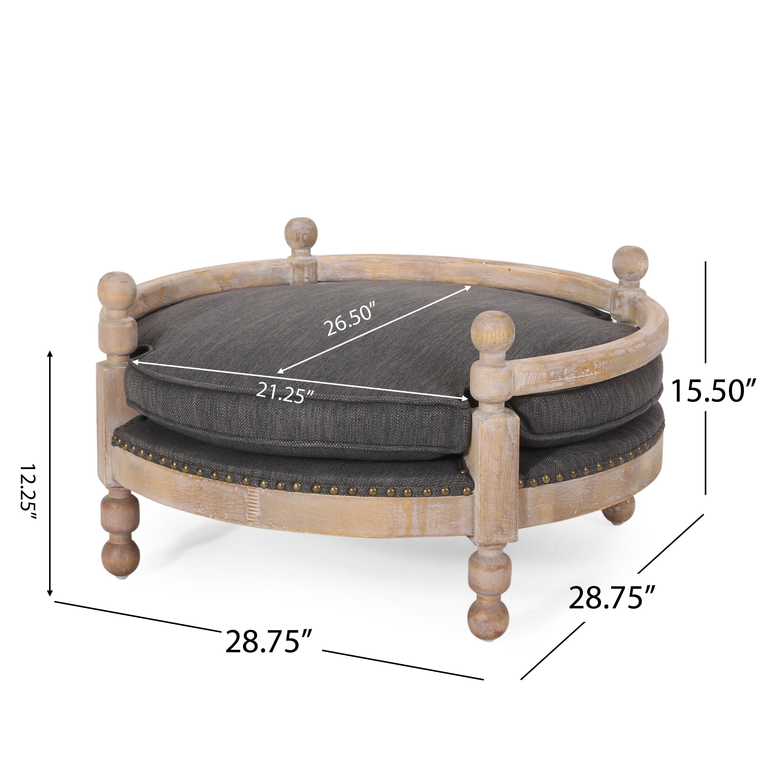 Noble House Rex Fabric and Wood Frame Medium Pet Bed, Charcoal and Antique Natural
