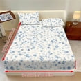 thumbnail image 3 of ZIATUBLES Beige Blue Floral Printed Twin Bed Sheets, Cooling Twin Sheets, Soft Cozy Bedding, 3 Piece Breathable Bedding with Standard Pocket 9.8 Inch Sheet & Pillowcase Set, 3 of 9