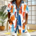 thumbnail image 4 of Ounisa Floral Printed Shirts for Women Casual Waffle Knit Short Sleeve Button Down Collared Tunic Tops Loose Fit Clothes, 4 of 5