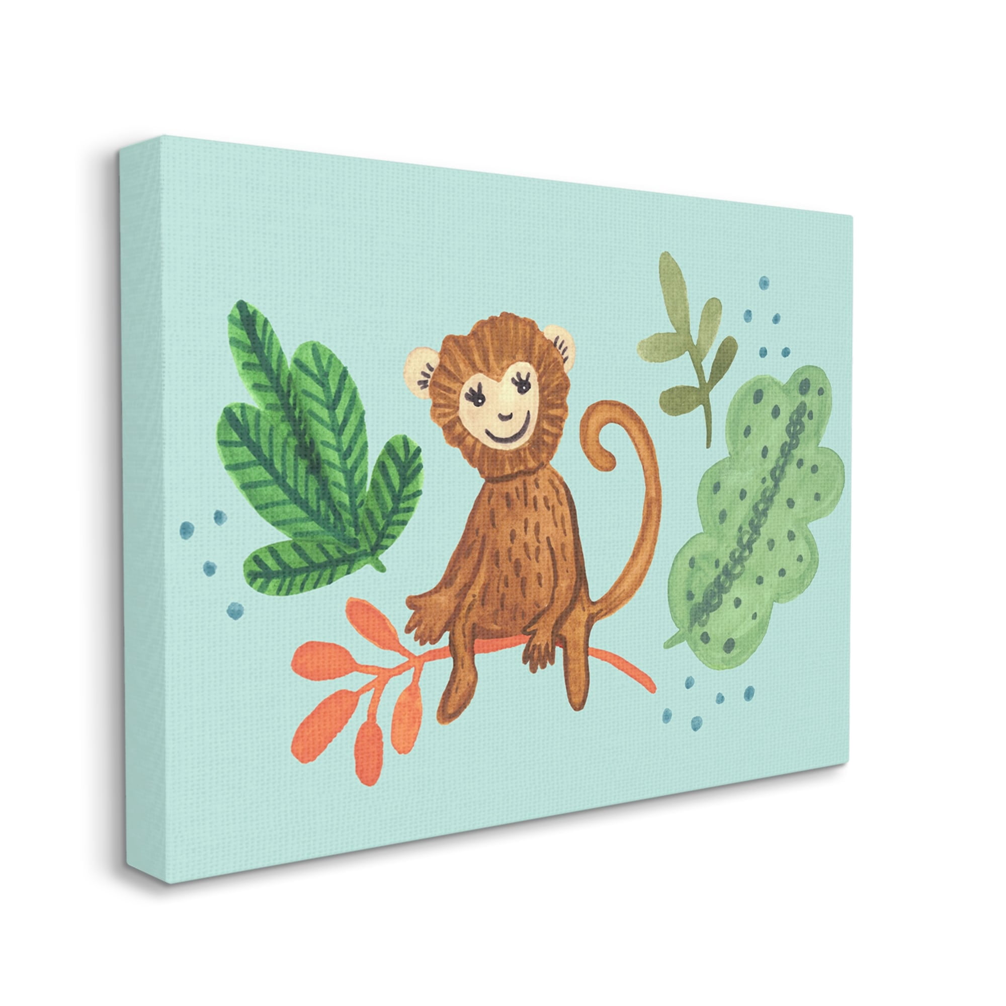 Stupell Industries Cute Monkey Sitting Plants Leaves Illustration , 20 x 16, Design by Heather Strianese