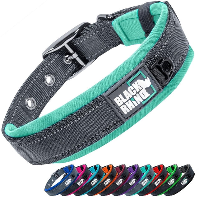 Collar para Perros Black Rhino, Neopreno Acolchado, Costuras reflectantes, Ajustable, XL (Azul/Gris) azul acero L
