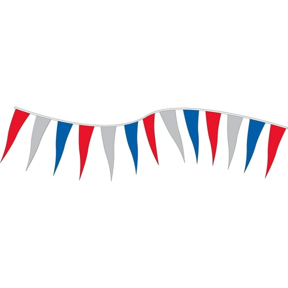 SSWBasics Metallic Triangle Pennant - Red/Silver/Blue - 60'L