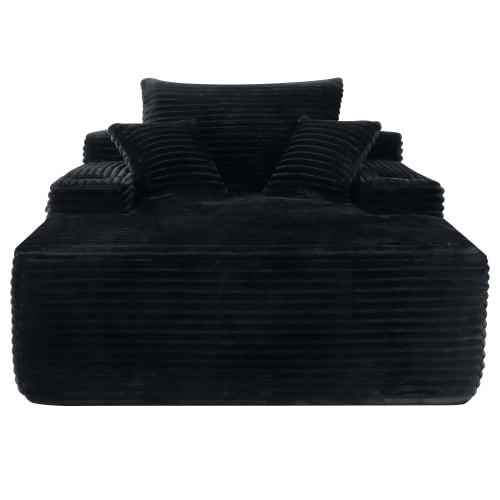 Convertible Chaise Lounge Chair Plush with Wide Armrest & Throw Pillows, Cozy Boneless Sleeper Sofa Bed Armchair, with cup holder,for Living Room, Bedroom, Black