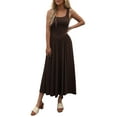 thumbnail image 2 of Women'S Summer Maxi Dress Sleeveless Square Neck Casual Beach Sundress with Pockets, Flowy Patchwork Knit Coffee Color M, 2 of 8