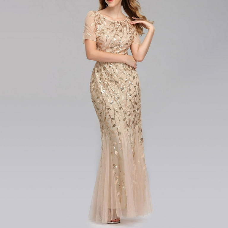 JINMGG Dress for Women Plus ,Women Beaded Mesh Gauze Fishtail Short Sleeve O-Neck Slim Evening Dress Gold XL - Walmart.com JINMGG Dress for Women Plus ,Women Beaded Mesh Gauze Fishtail Short Sleeve O-Neck Slim Evening Dress Gold XL - Walmart.com
