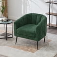 thumbnail image 3 of Newest Chenille Accent Chair, Channel Tufted Barrel Chair with Pocket Spring Seat & Metal Legs, Vanity Lounge Chair,Green, 3 of 12
