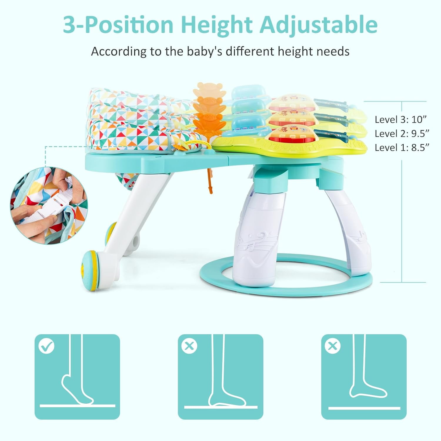 INFANS 3 in 1 Walk Around Baby Activity Center, Baby Walker with Play Table, Wheels, Detachable Seat Cushion, 3 Adjustable Heights, Learning Toys for Boys Girls Aged 6-36 Months