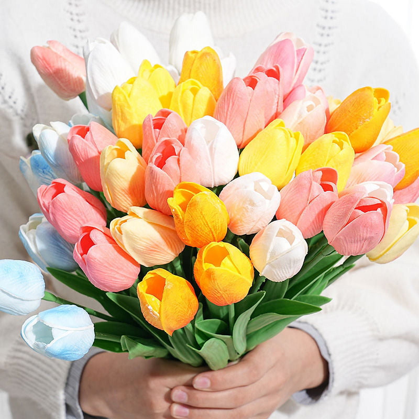 20PCS Tulips Artificial Flowers Real Touch Tulips Flowers for Decoration 13.5" Tulips Flowers Bulk Artificial Tulips Flowers for Vase Centerpieces Home Wedding Bouquet
