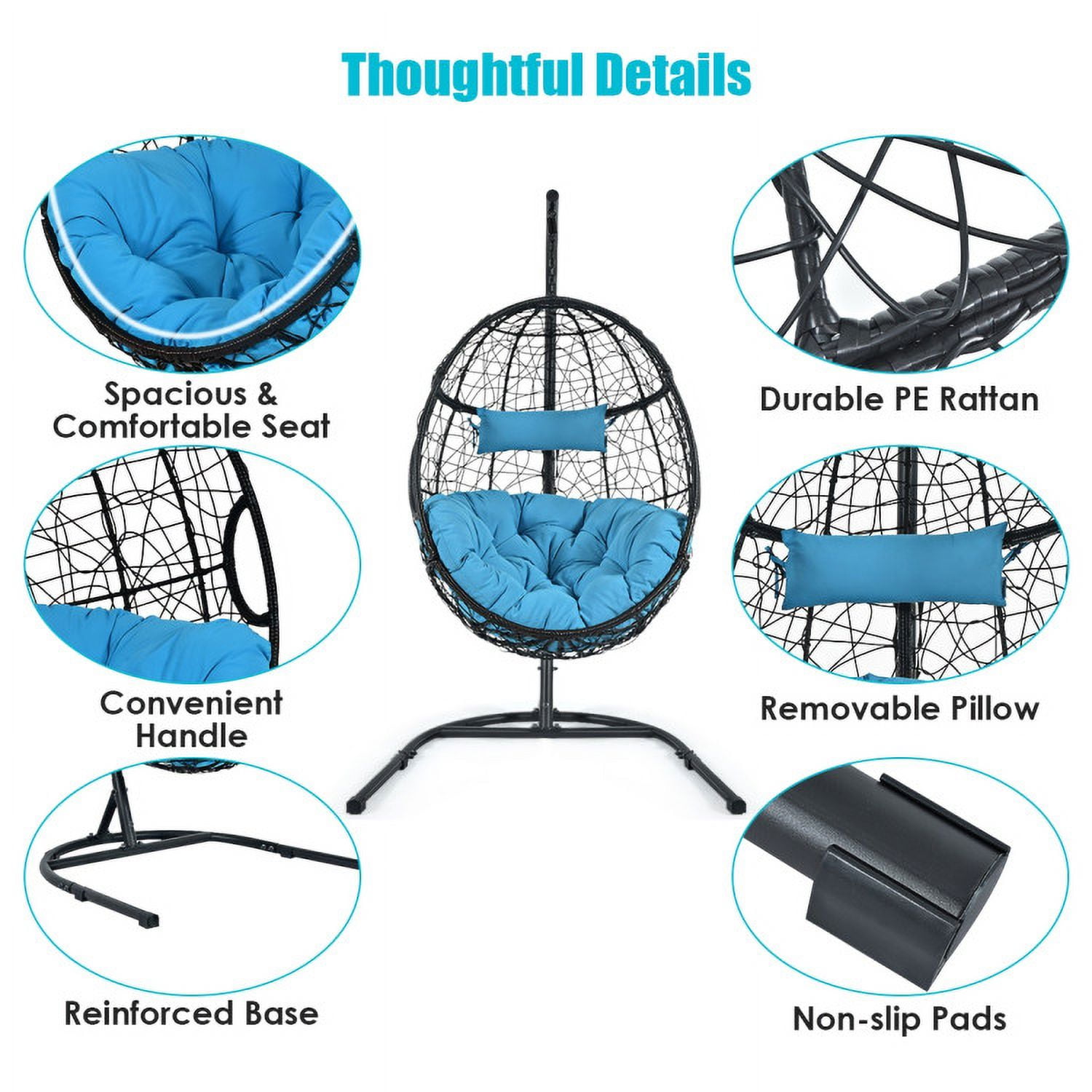 Aimee Lii Hanging Cushioned Hammock Chair with Stand, Patio Swing Chair, Blue