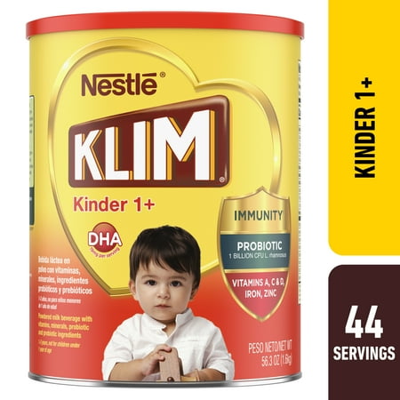 Nestle Klim Kinder 1+ Powder Immunity Probiotic Toddler Milk Beverage Mix Vitamins A, C, D, Iron & Zinc, 56.3 oz Canister