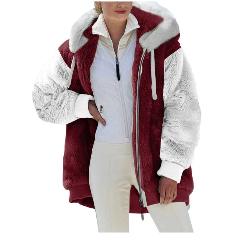 Women's Fur Faux Fur Jackets Coats Shaggy Plus Size Coat Outwear Long  Fluffy Warm Fur Jacket with Hood (Color : 5XL, Size : A)