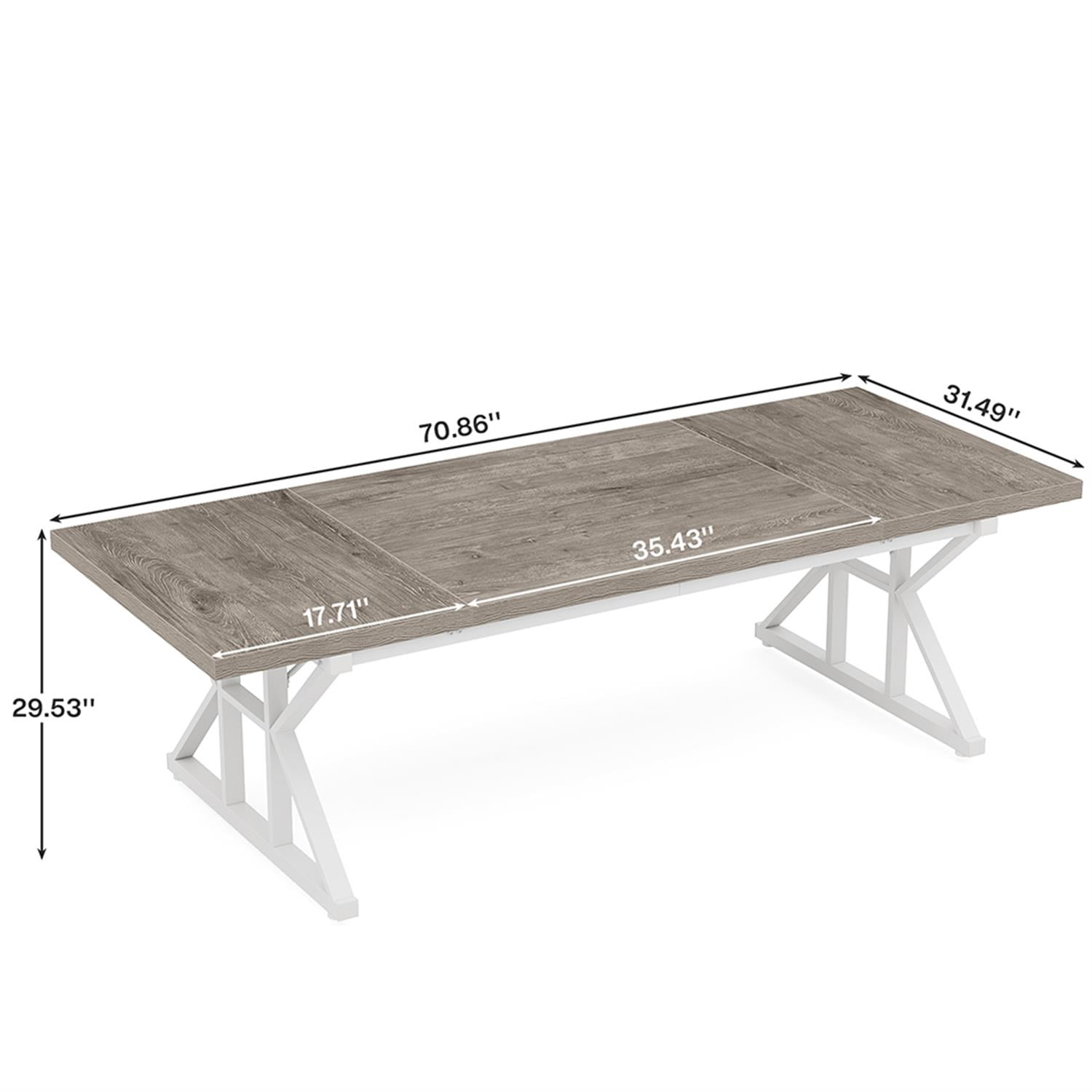 Demi Bonn 71" Farmhouse Dining Table, Wood Rustic Kitchen Table for 6 People, Large Rectangular Dinner Table for Dining Room, Home Office, Living Room Furniture, Gray & White