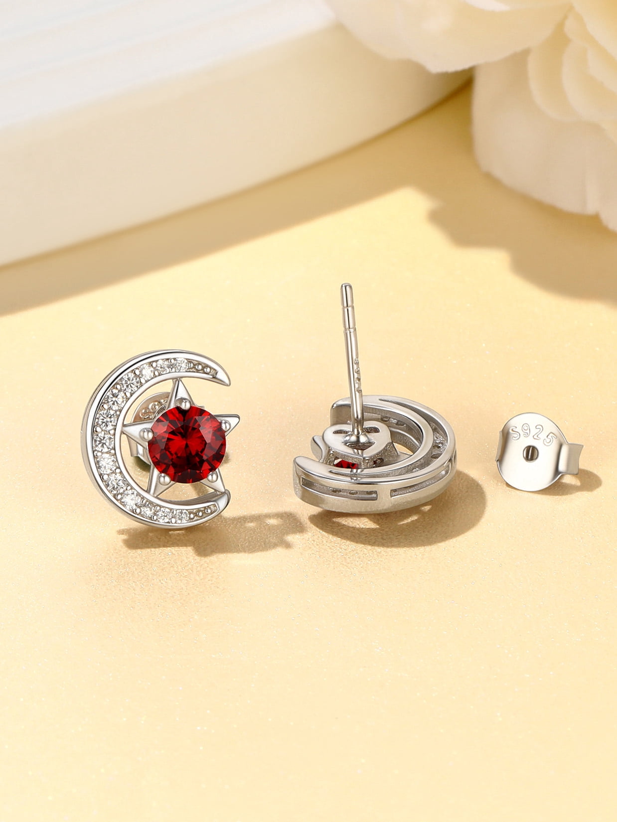 Suplight Sterling Silver Moon Star Earrings Cubic Zirconia Birthstone Jewelry Gift for Women