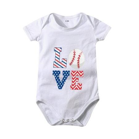 

MIUBAGIAL Toddler Kids 4th of July Letters Baseballs Prints Short Sleeve Independence Day Romper Jumpsuit Cloths