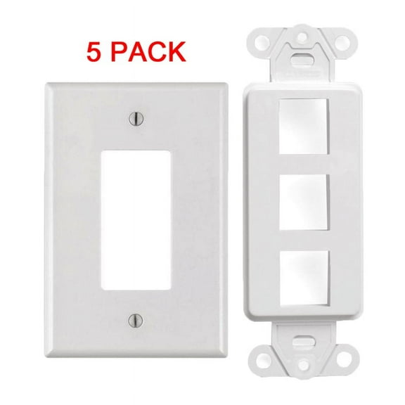 White 3 Port Decora Keystone Snap-in Jack Modular Wall Insert Cover Plate (5/pk)