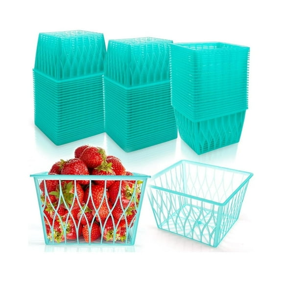 Reusable Plastic Berry Baskets,Square Fruit Baskets,QZS,for Vegetable,4.5x4x2.75inches Open-Weave Pattern Container for Grocery Stores,Backyard Party,20Pack