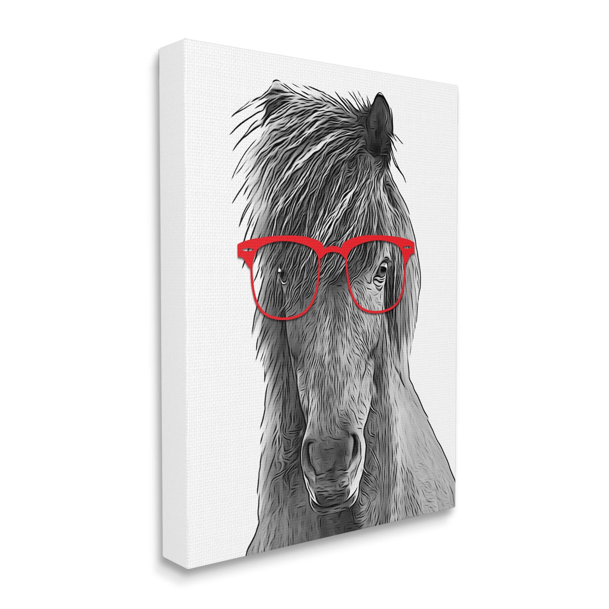 Stupell Industries Horse Red Glasses Fun Animal Animals & Insects Painting Gallery Wrapped Canvas Print Wall Art