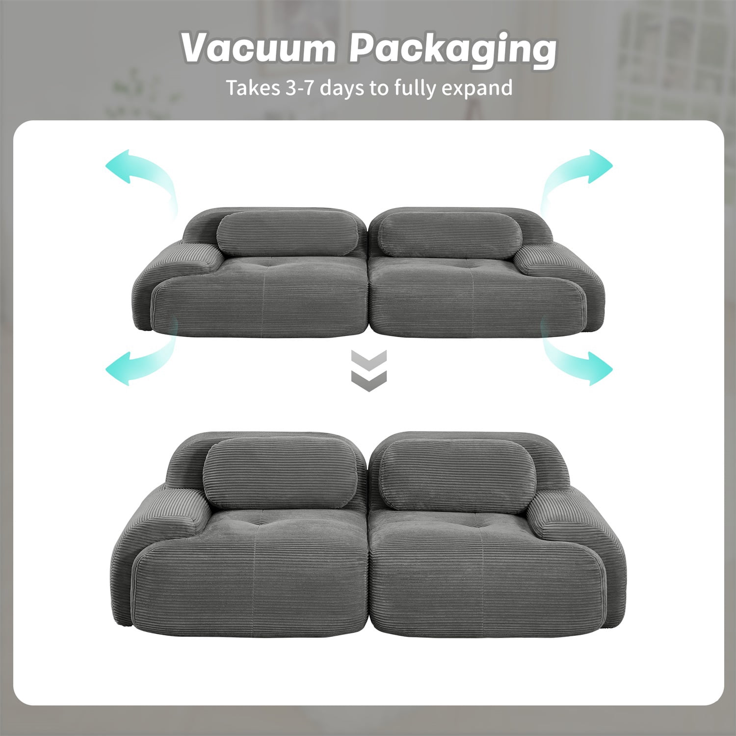 Hommoo 82" Luxury Corduroy Fabric Modular Loveseat Sofa, Multiple Combinations 2 Seater Sofa Couches with Curved Armrests, for Living Room Apartment, Grey