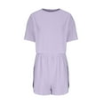 thumbnail image 6 of Scyoekwg Summer Vacation 2 Piece Outfits for Women Short Sleeve Round Neck Tops Shorts Casual Solid Color Sweatsuits Sets Loose Trendy Tracksuit Matching Sets (Purple,XXL), 6 of 6