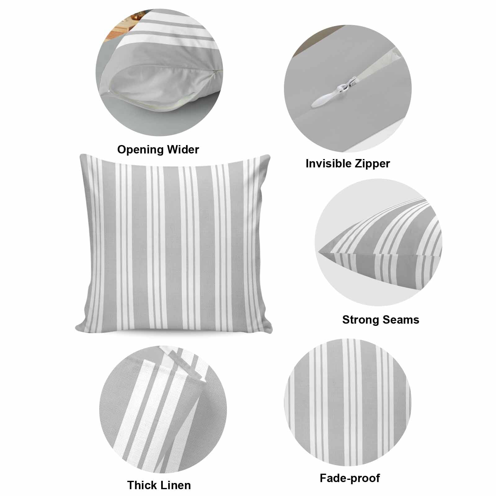 Throw Pillow Covers, Striped Grey 26x26 Pillow Covers for Couch/Sofa/Bed, Farmhouse Line Stripes Classic Decorative Square Linen Cushion Pillowcase for Home Decor