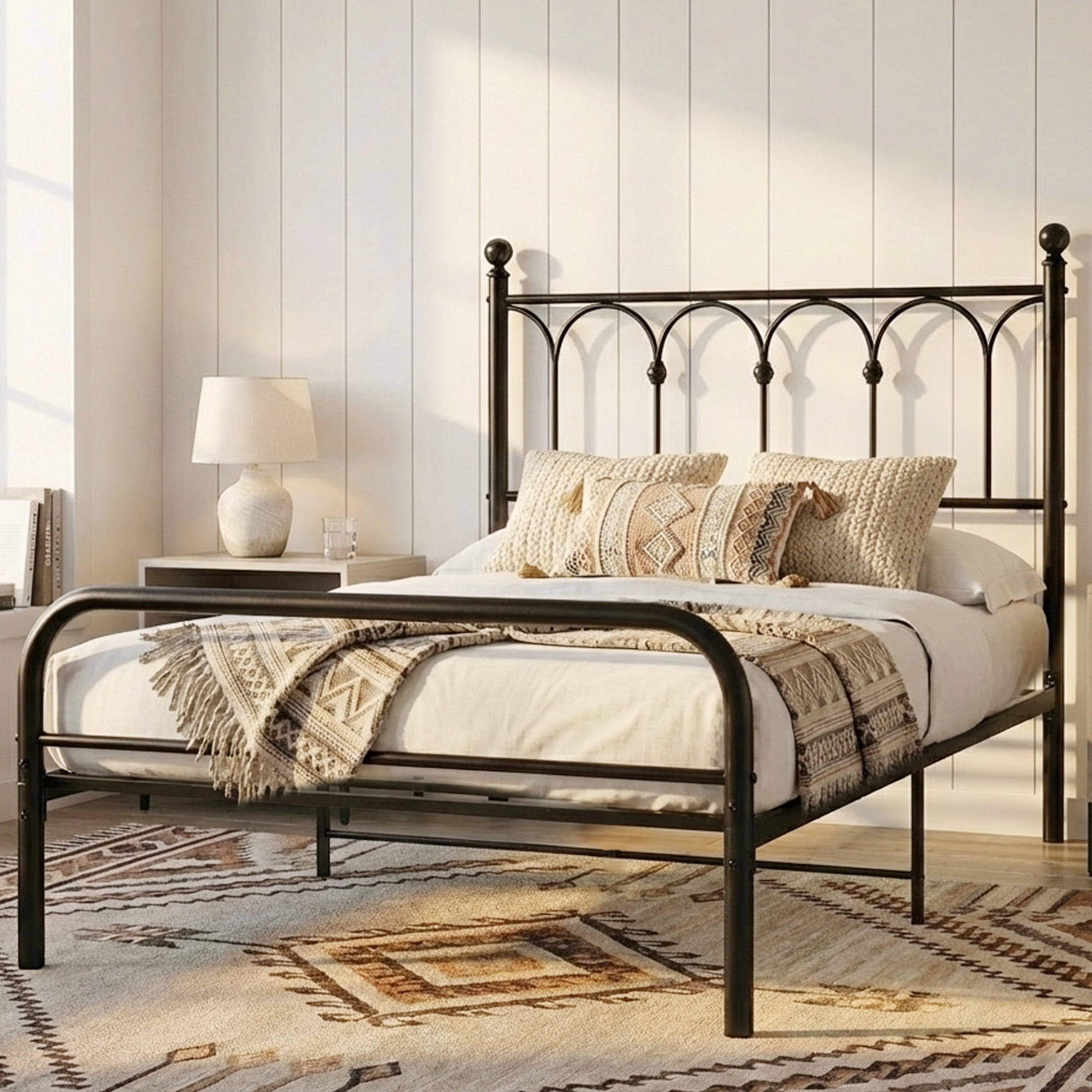 edx Twin Size Classic Metal Platform Bed Frame with Headboard, Heavy Duty Steel with Under Bed Storage, No Box Spring Needed