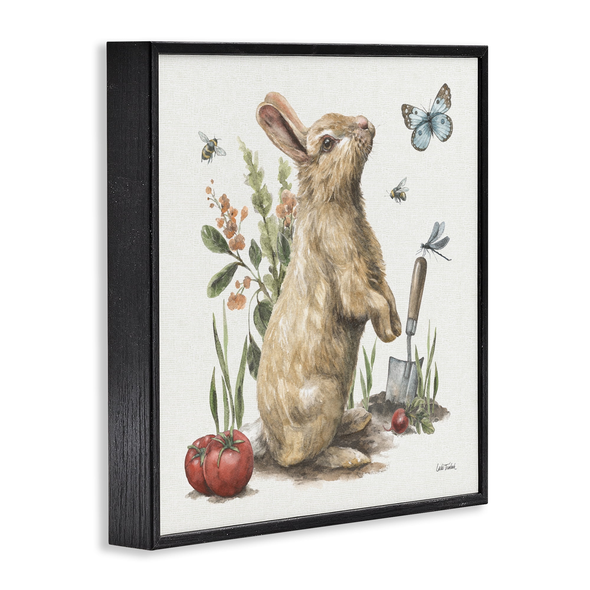 Stupell Industries Garden Patch Rabbit Animals & Insects Painting Black Framed Art Print Wall Art, 17 x 17