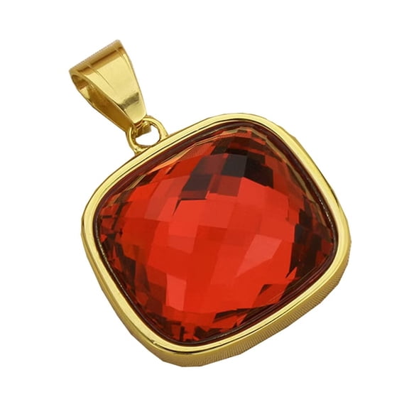 PAURO Women's Stainless Steel Necklace Gemstone Pendant Exaggerated Stone Charm Necklaces Jewelry Gift Red Pendant Only