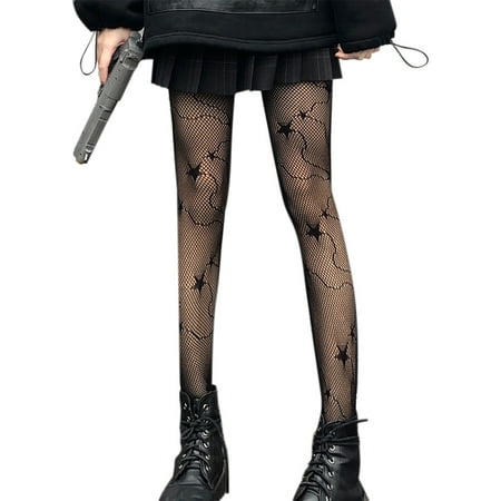 

Women Sexy Black Fishnet Nylon Tights Hosiery Star Leopard Plaid Dot Jacquard Patterned Pantyhose Gothic Punk Hollow Out Mesh Stockings Clubwear