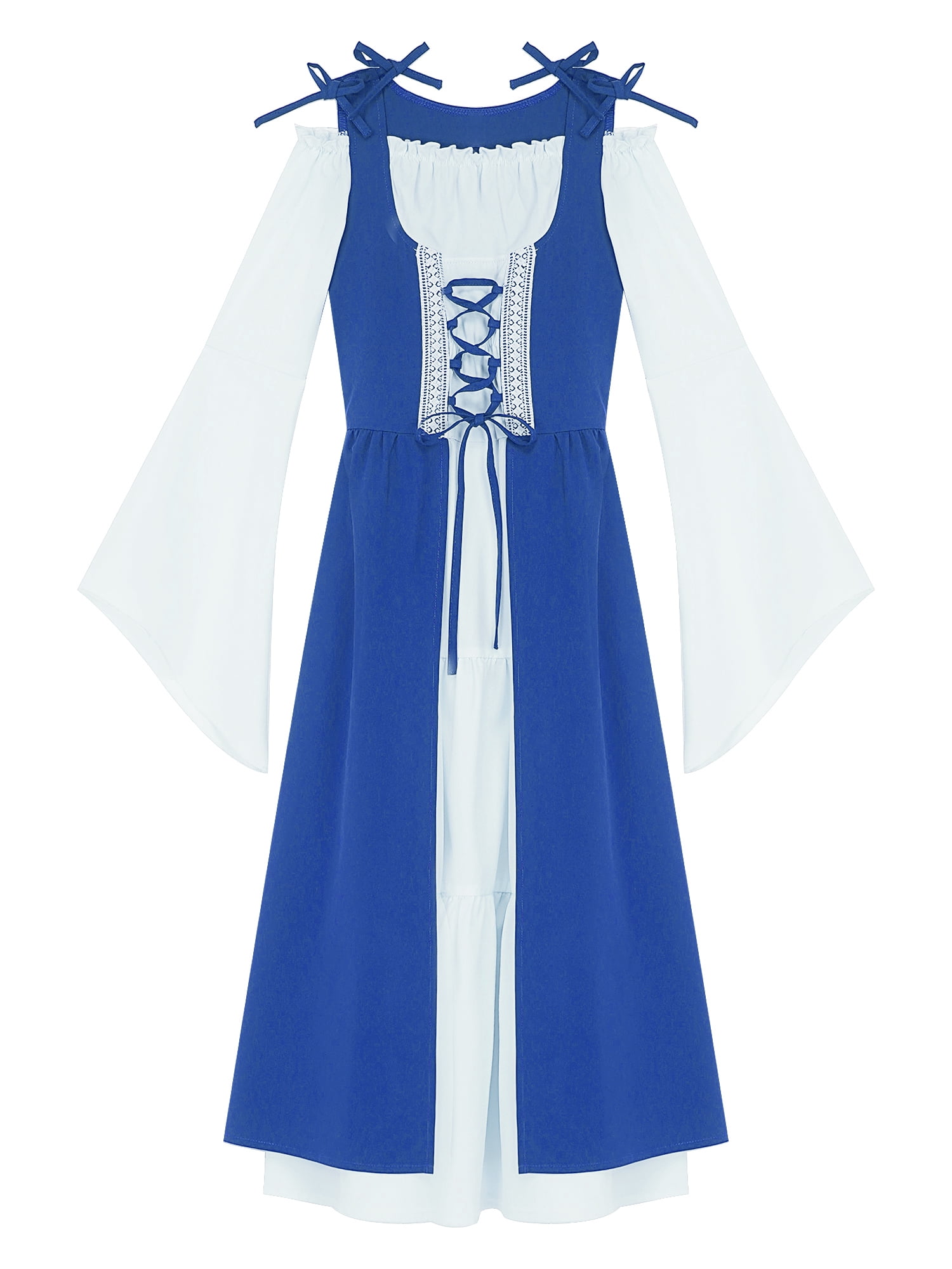 blue fantasy dress Fantasy Theme Royal Blue Lace Wedding Dress with Black Cape main image 0