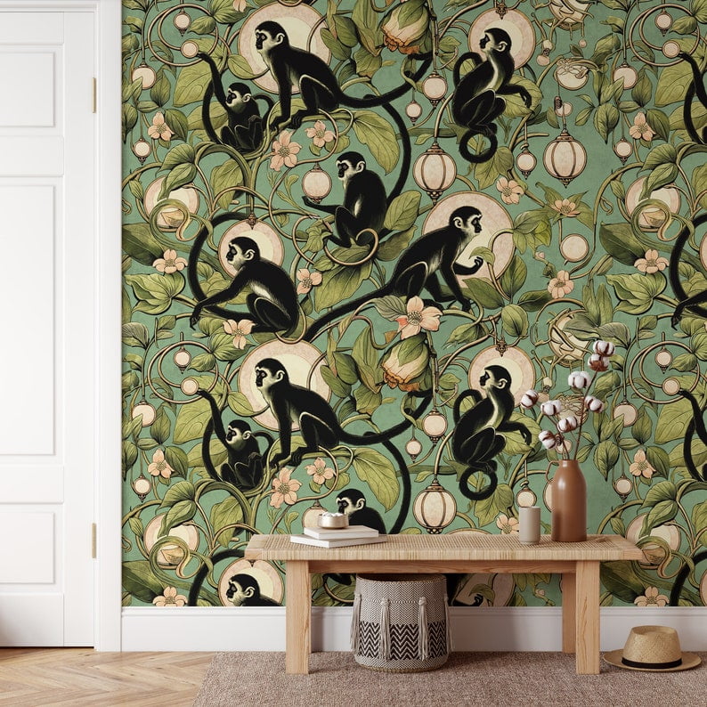 Wallpaper with Monkey Lanterns