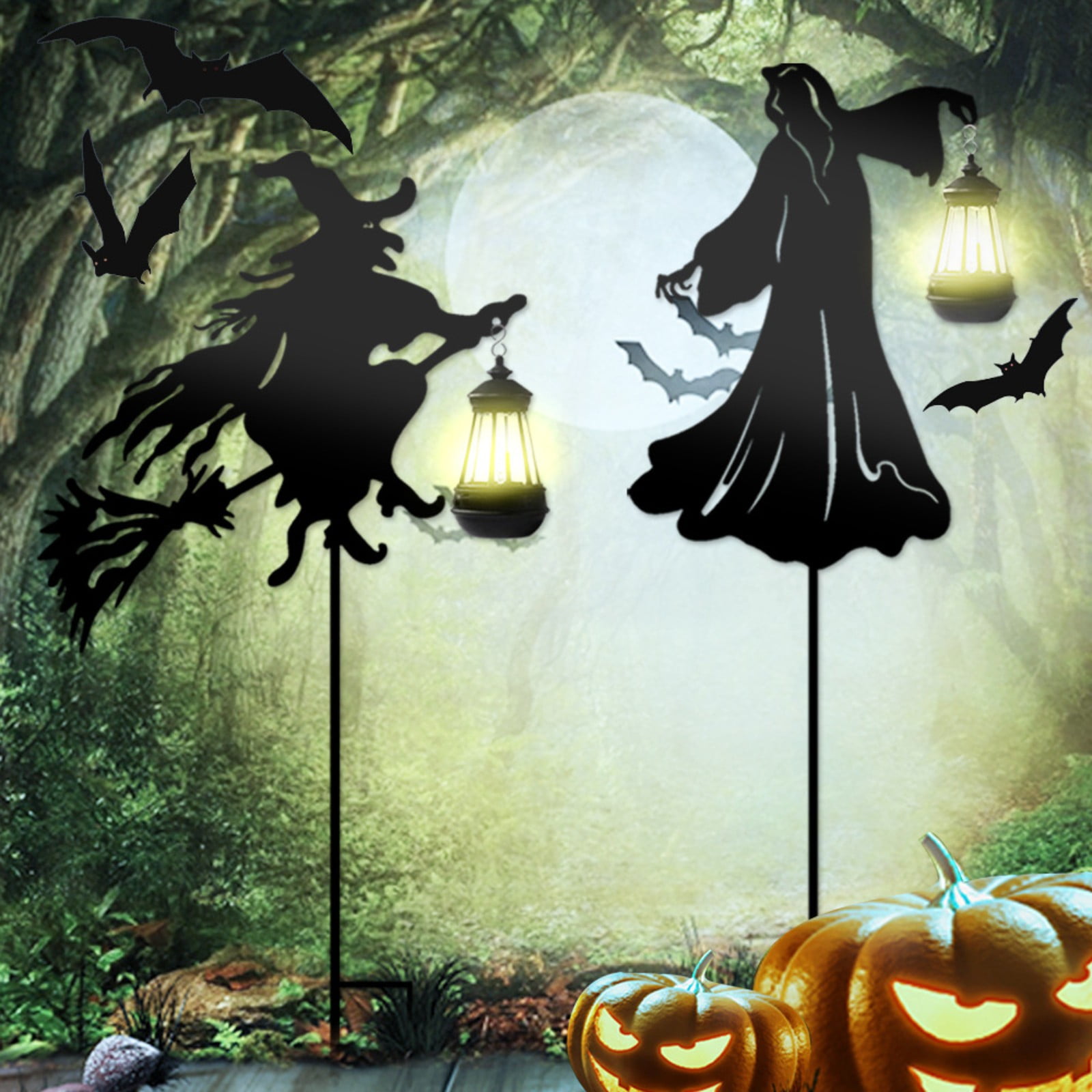 Enchanting Witch Silhouette Garden Light Post - Whimsical Outdoor Lighting