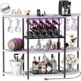 thumbnail image 3 of QRKD Wine Bar Cabinet with LED Lights and Power Outlets, Freestanding Coffee Liquor Bar Cabinet with Glass Holder, Wine Rack Table for Home Kitchen Dining Room (White), 3 of 7