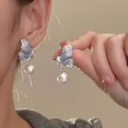 thumbnail image 2 of Pendientes de perlas geométricas Pendientes de borla con lazo de sentido avanzado Pendientes elegantes, 2 of 2